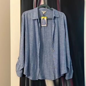 Blue t-shirt. Size is small.